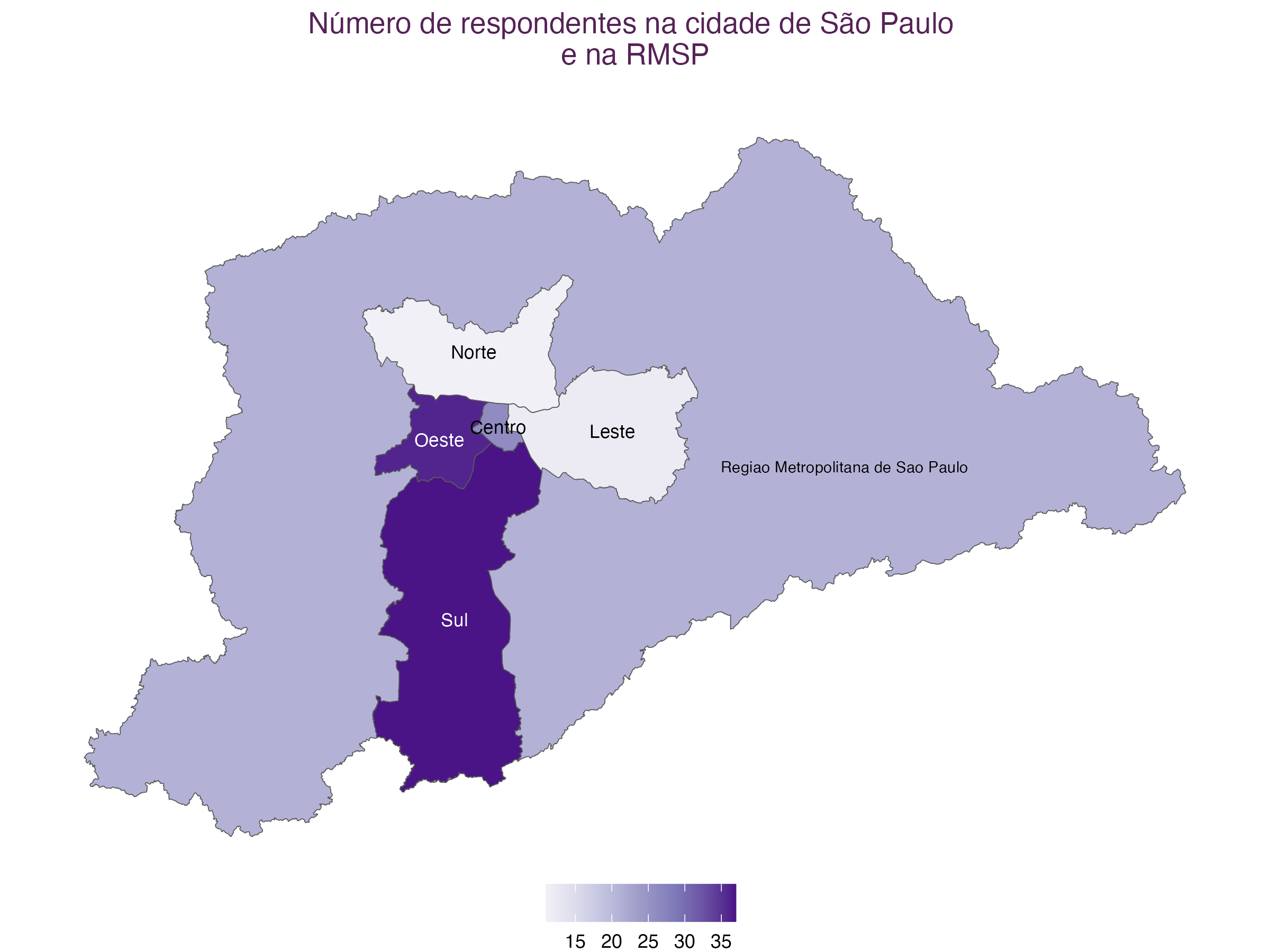 Mapa da cidade de São Paulo: a maior parte dos respondentes disse que é das regiões Sul e Oeste da cidade.